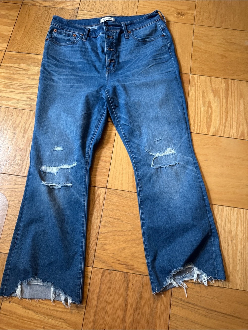 Madewell Distressed Blue Bootcut Jeans